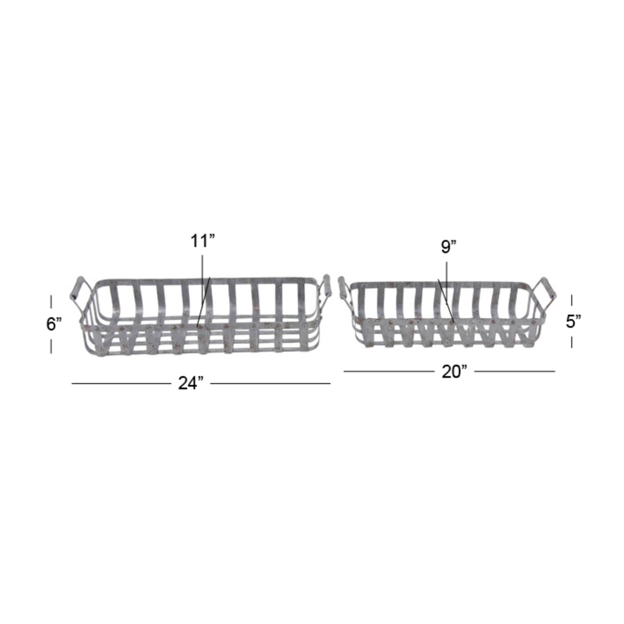 Set of 2" Grey Metal Farmhouse Tray, 20", 24"